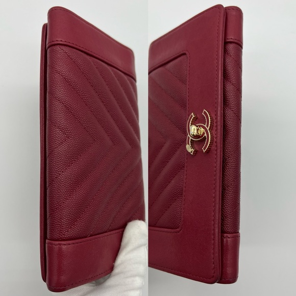 Authentic Chanel red chevron caviar flap long wallet - Picture 7 of 16